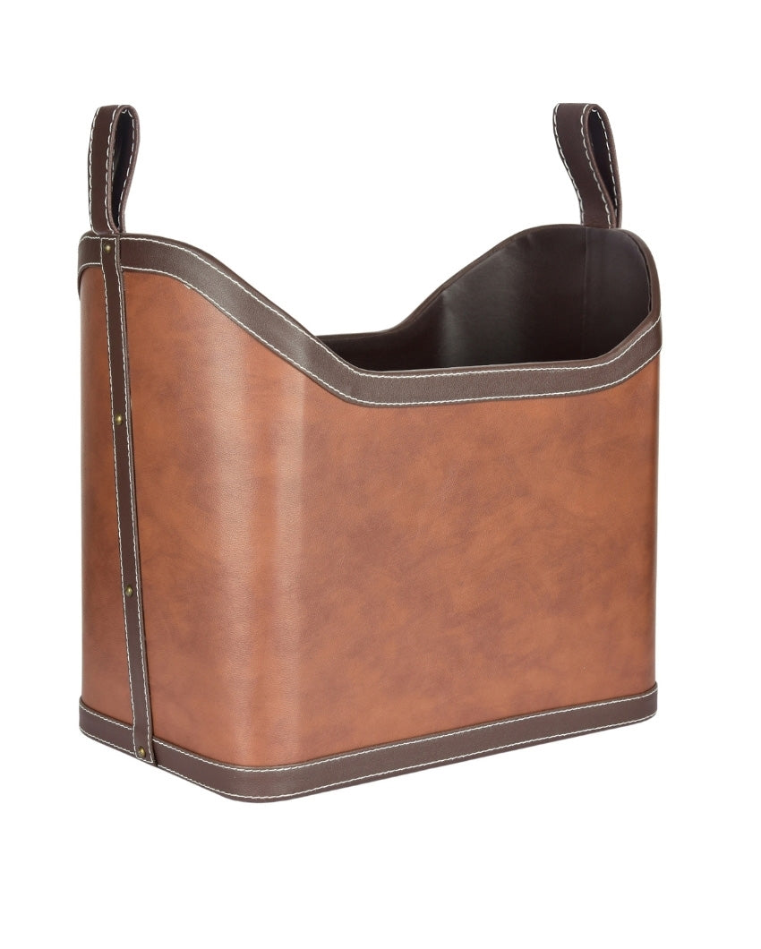 Faux Leather Magazine Two Tone Rectangle Rack Space Organizer | 14 x 9 x 12 inches