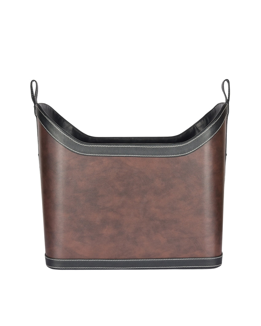 Faux Leather Magazine Two Tone Rectangle Rack Space Organizer | 14 x 9 x 12 inches