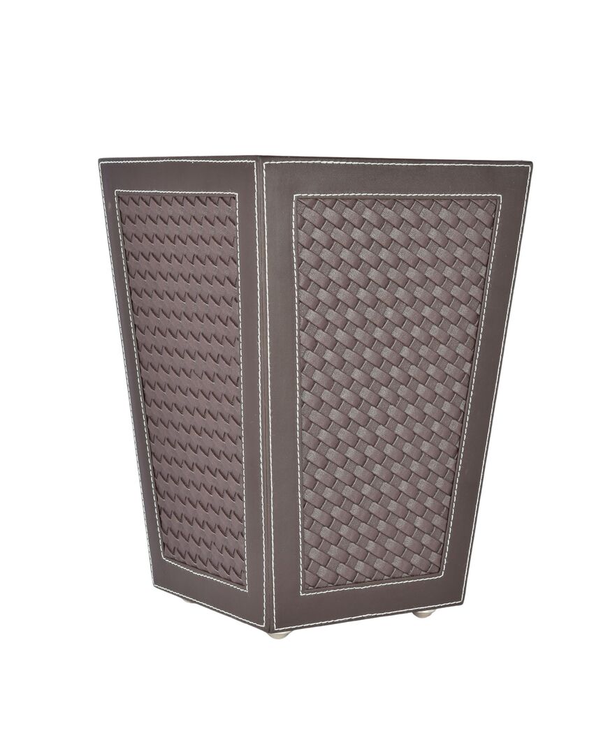 Classic Faux Leather with Woven Finish Dustbin | 5 L | 9 x 12 inches