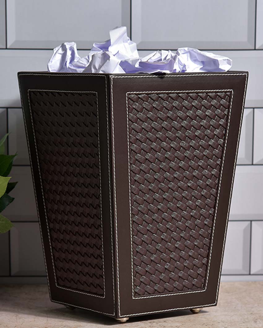 Classic Faux Leather with Woven Finish Dustbin | 5 L | 9 x 12 inches