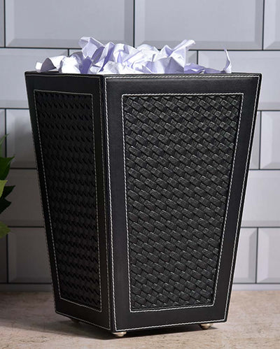 Compact Faux Leather with Woven Style Dustbin | 2.5 L | 7 x 10 inches