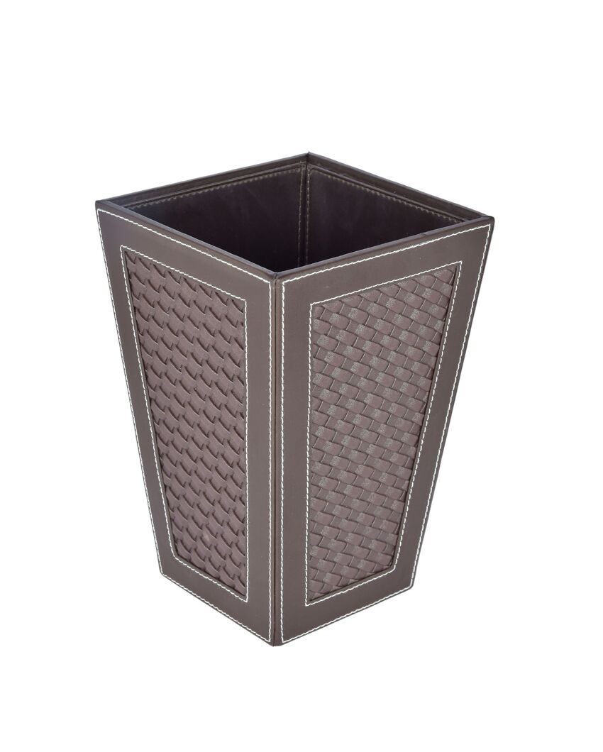 Compact Faux Leather with Woven Style Dustbin | 2.5 L | 7 x 10 inches