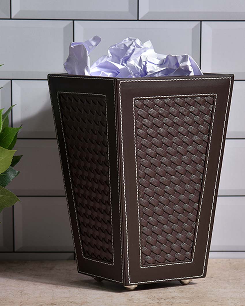 Compact Faux Leather with Woven Style Dustbin | 2.5 L | 7 x 10 inches