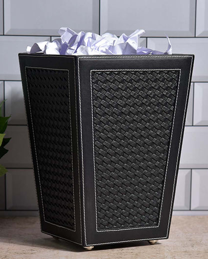 Classic Faux Leather with Woven Finish Dustbin | 5 L | 9 x 12 inches