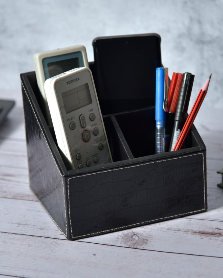 Trendy Organizer 3 Compartments Croc Rectangle Remote Holder | 7 x 5 x 5 inches