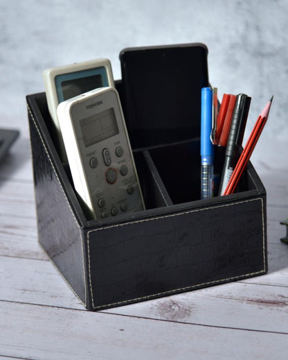 Trendy Organizer 3 Compartments Croc Rectangle Remote Holder | 7 x 5 x 5 inches