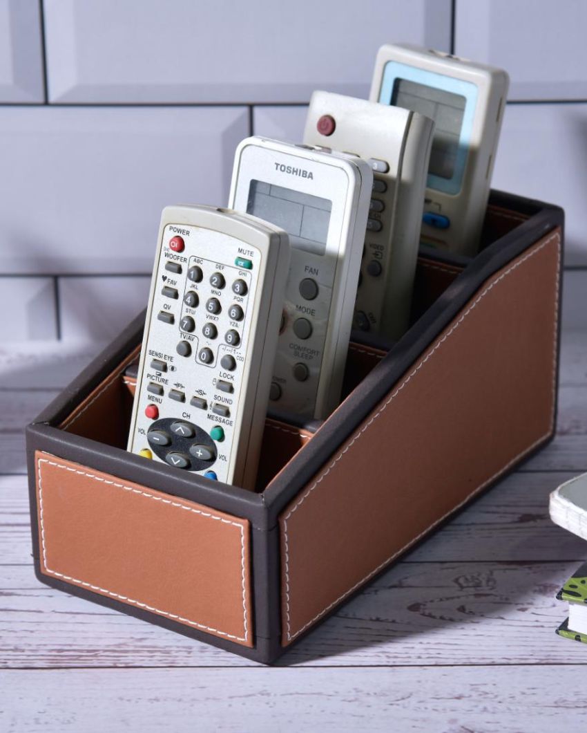 Premium Organizer 4 Compartments Two Tone Curve Remote Holder | 6 x 6 x 3 inches