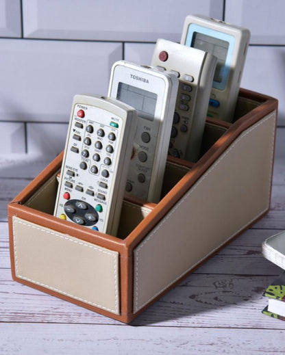 Premium Organizer 4 Compartments Two Tone Curve Remote Holder | 6 x 6 x 3 inches