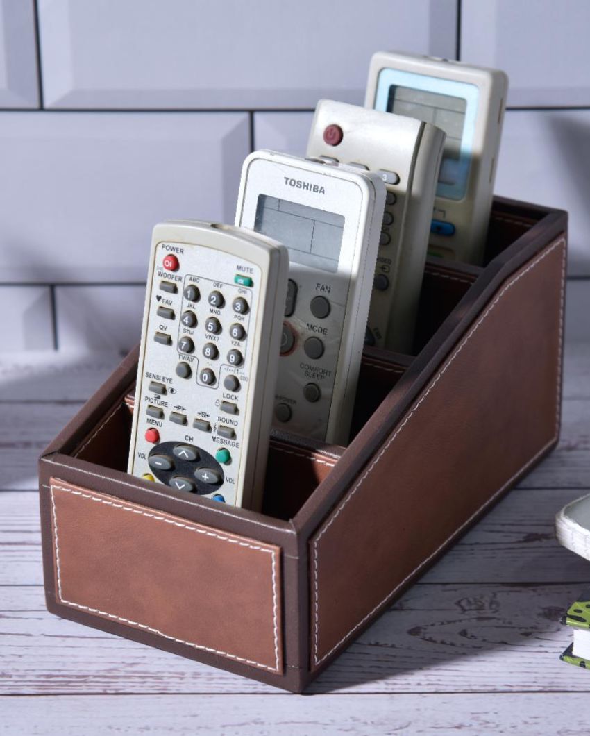 Premium Organizer 4 Compartments Two Tone Curve Remote Holder | 6 x 6 x 3 inches