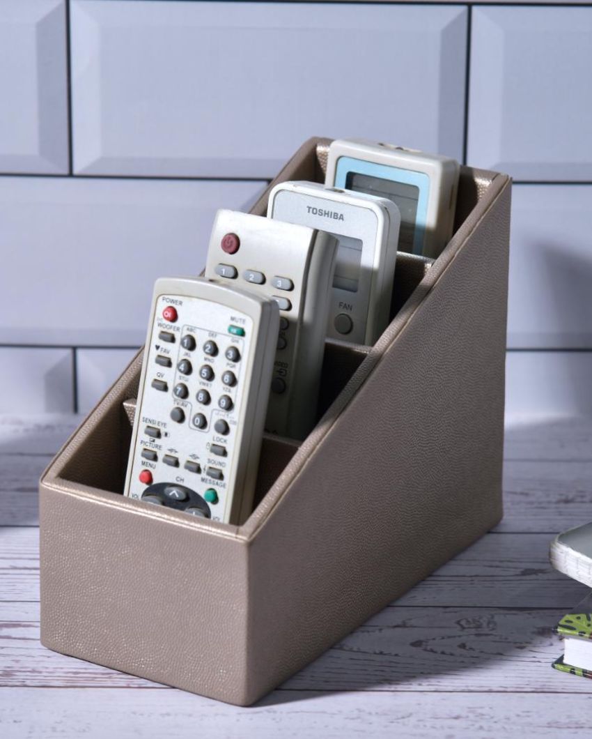 Stylish Organizer 4 Compartments Plain Remote Holder | 9 x 4 x 6 inches