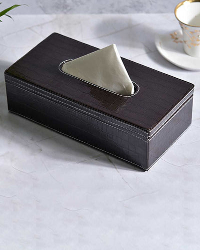 Stylish Rectangle Croc Pattern Faux Leather Tissue Box | 9 x 5 x 3 inches