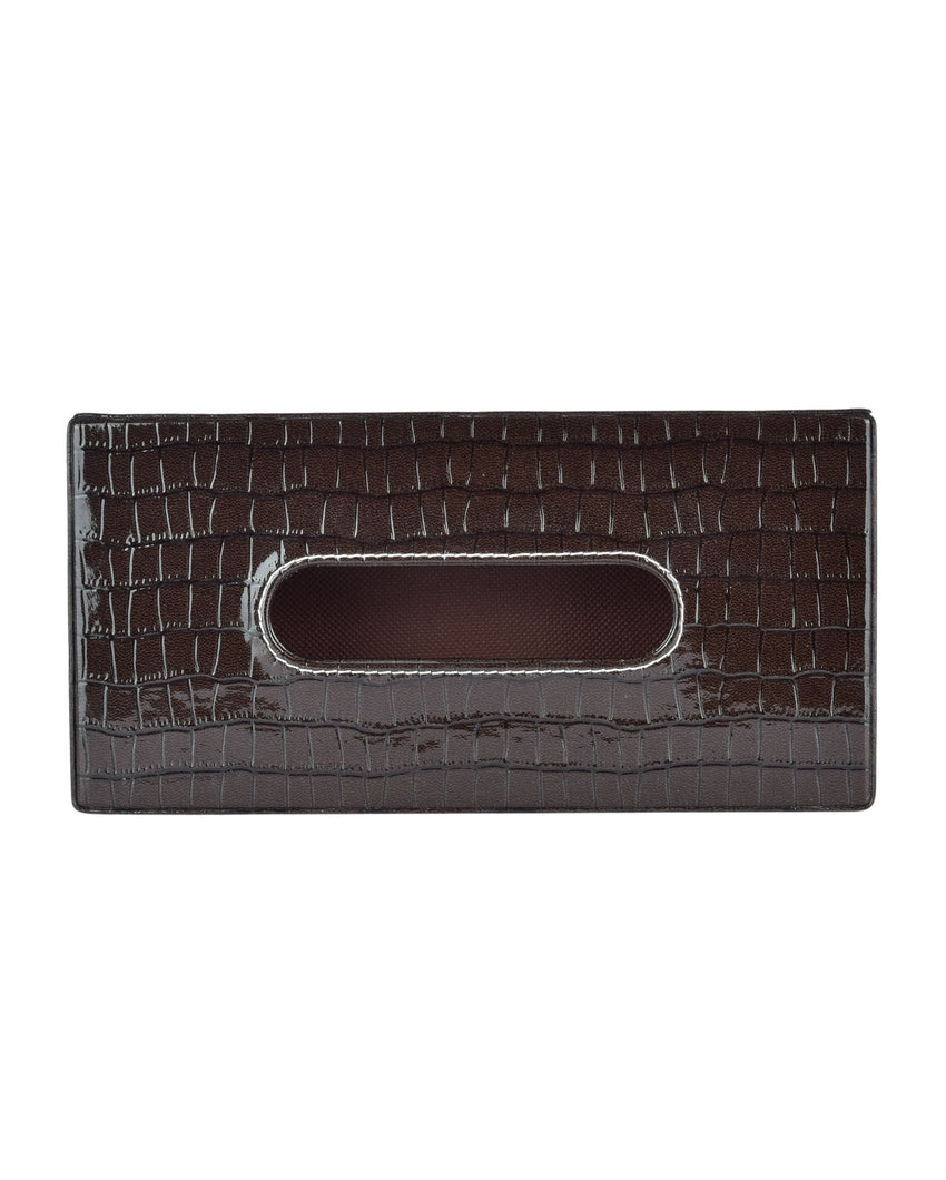 Stylish Rectangle Croc Pattern Faux Leather Tissue Box | 9 x 5 x 3 inches