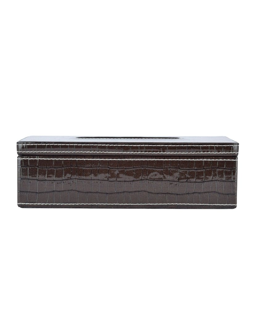 Stylish Rectangle Croc Pattern Faux Leather Tissue Box | 9 x 5 x 3 inches