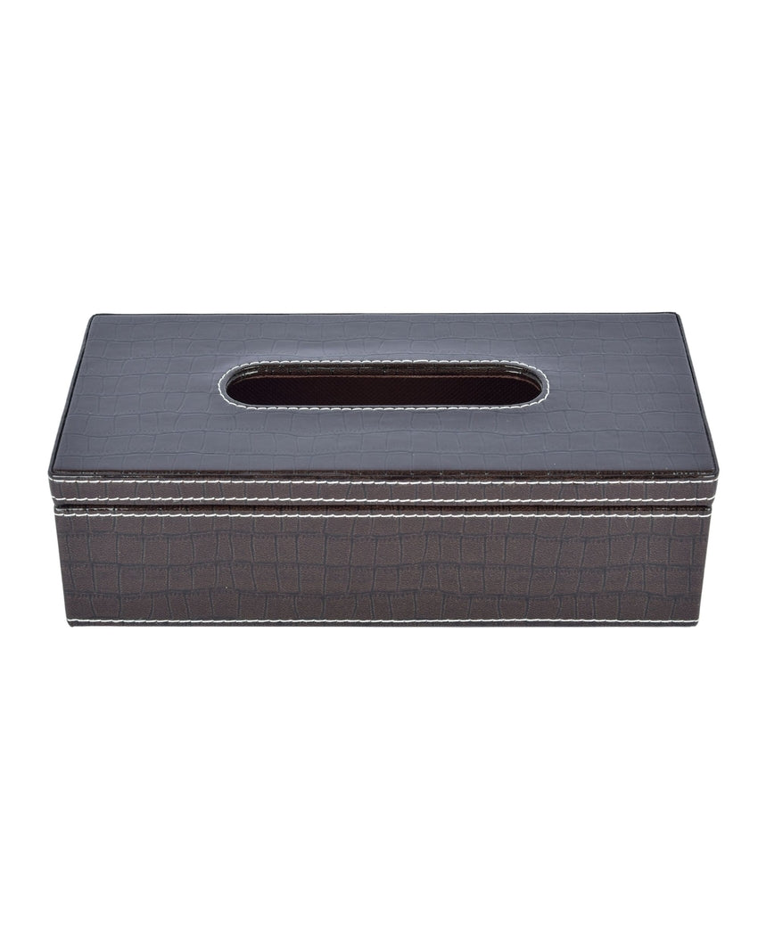 Stylish Rectangle Croc Pattern Faux Leather Tissue Box | 9 x 5 x 3 inches