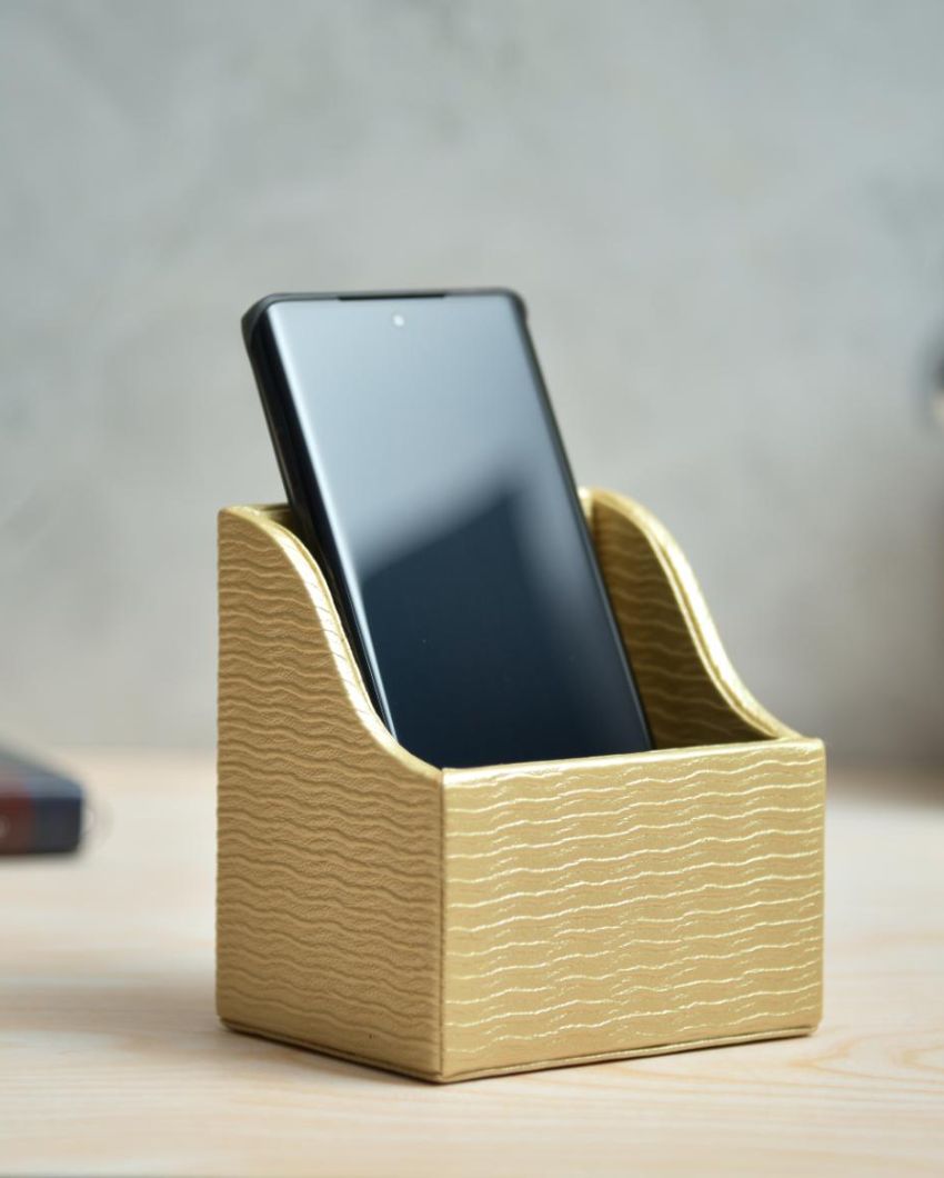 Premium Wavy Faux Leather Mobile Holder Stand | 4 x 4 inches