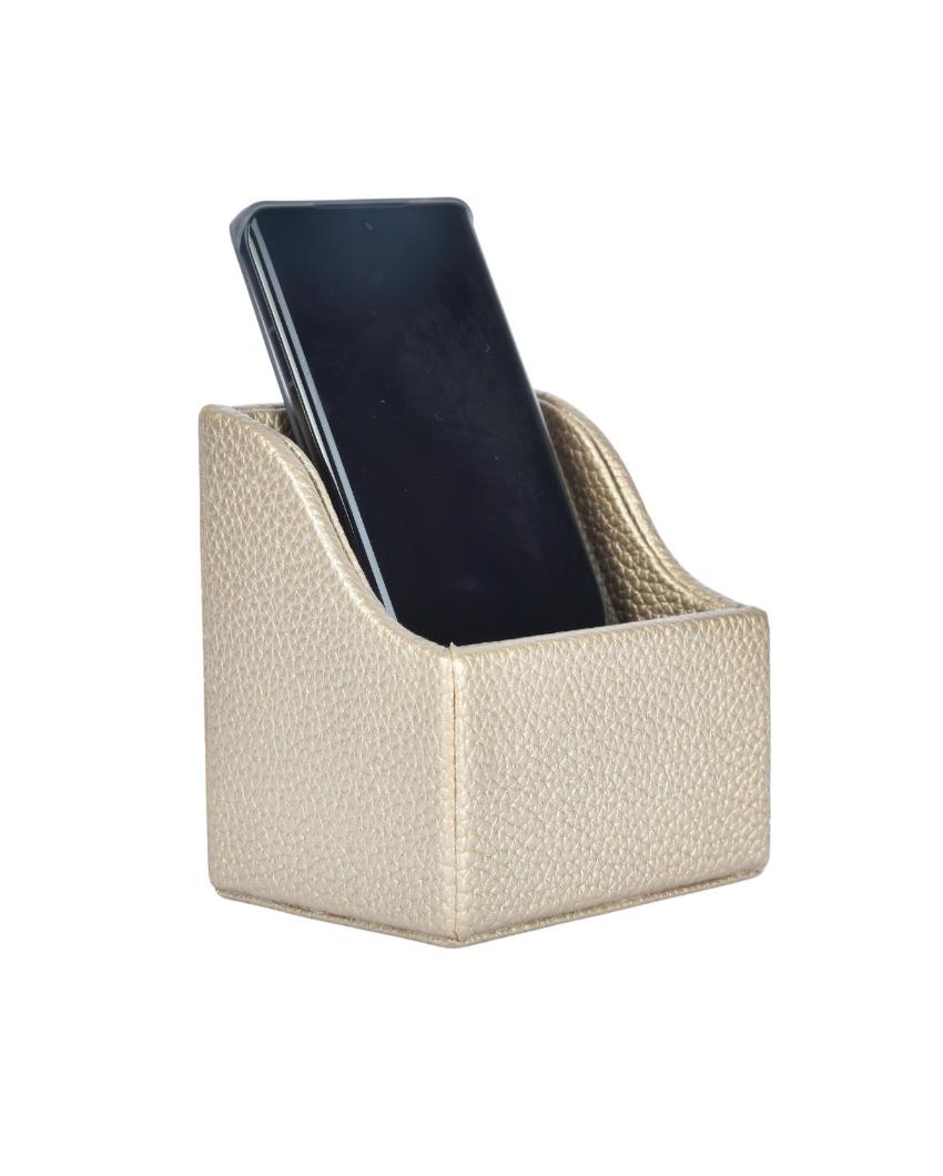 Sleek Faux Leather Mobile Holder Stand | 4 x 4 inches