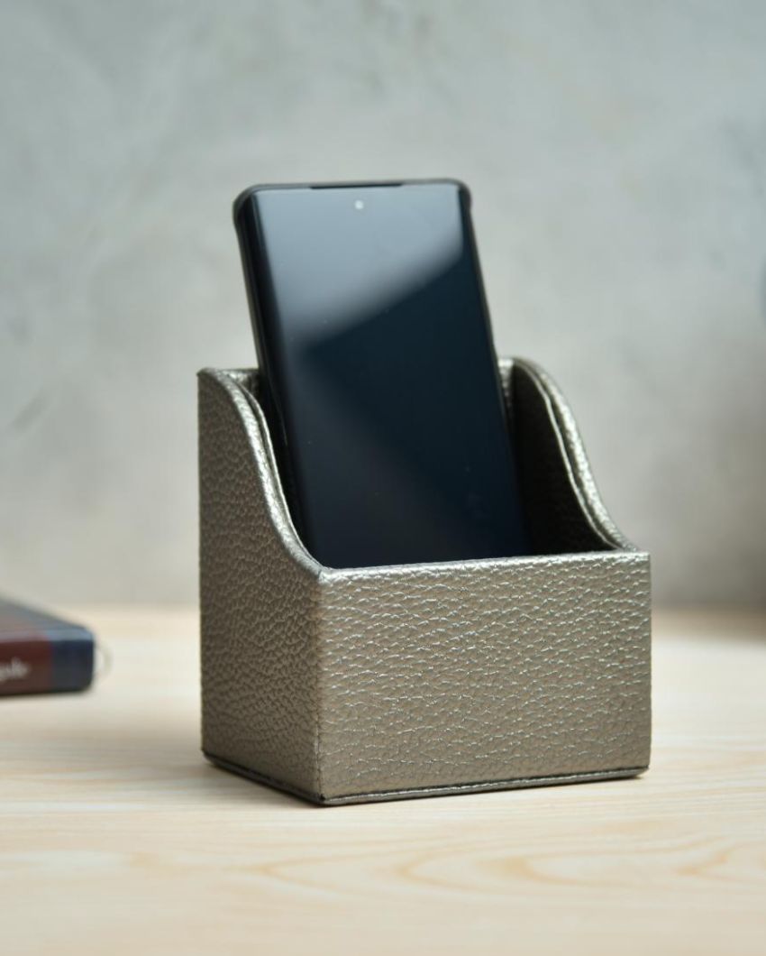 Sleek Faux Leather Mobile Holder Stand | 4 x 4 inches