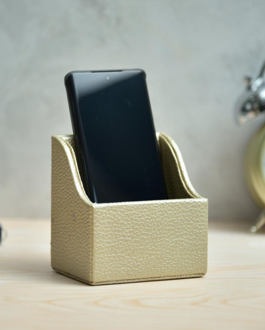 Sleek Faux Leather Mobile Holder Stand | 4 x 4 inches