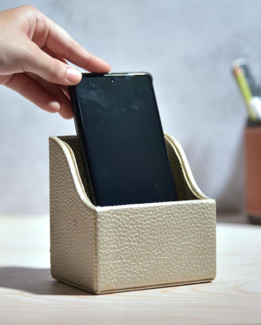 Sleek Faux Leather Mobile Holder Stand | 4 x 4 inches