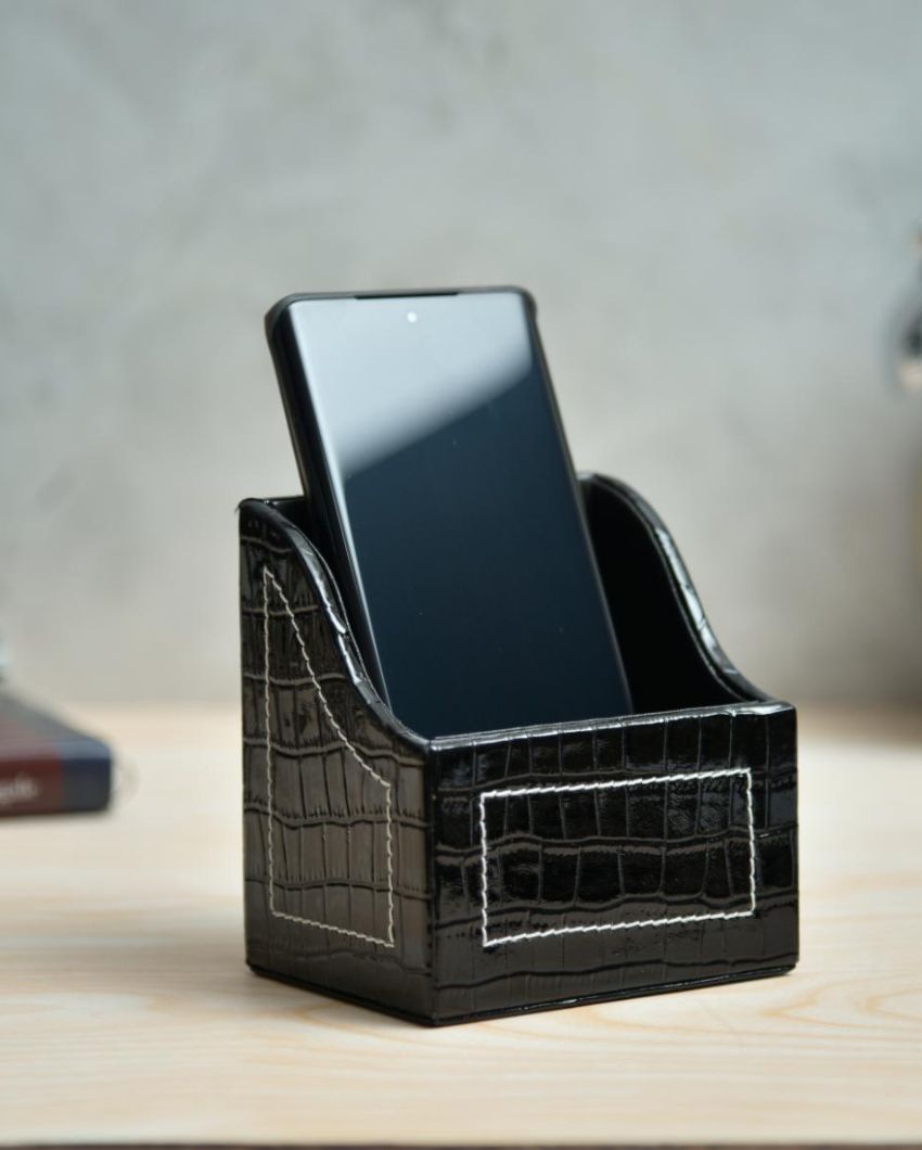 Elegant Faux Leather Croc Pattern Phone Holder Stand | 4 x 4 inches