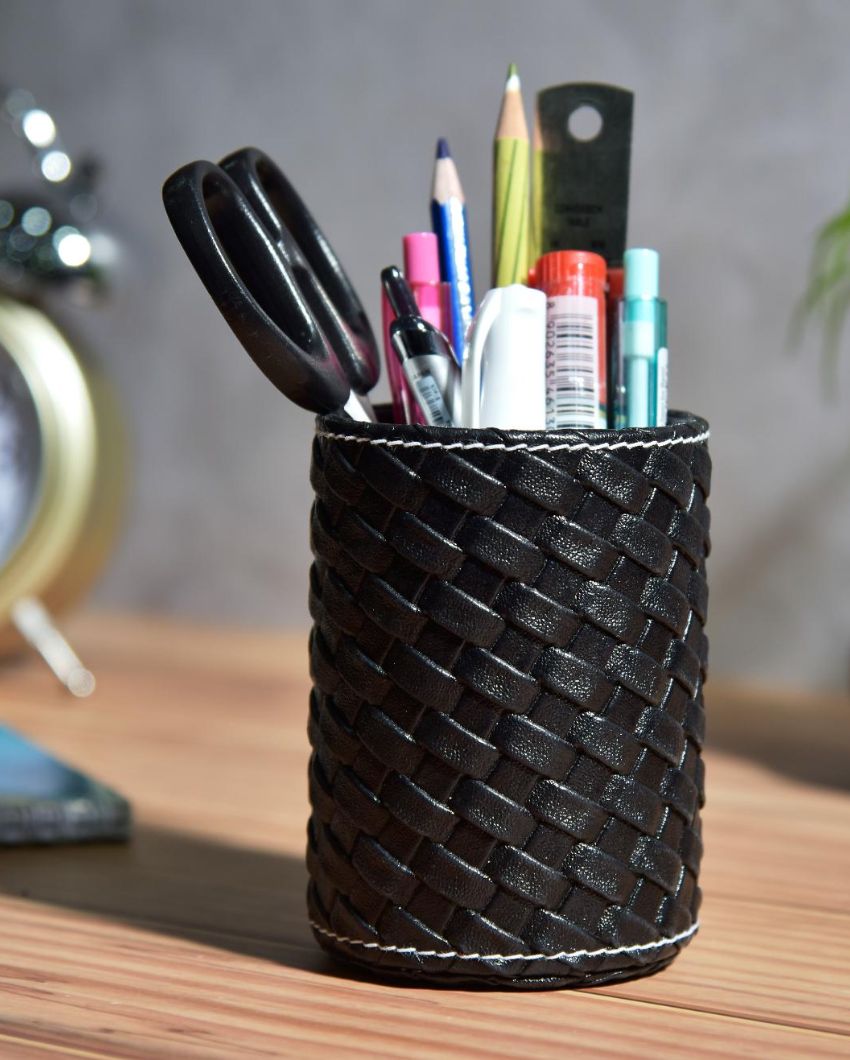 Superior Desk Organizer Faux Leather Pen Stand | 3 x 4 inches