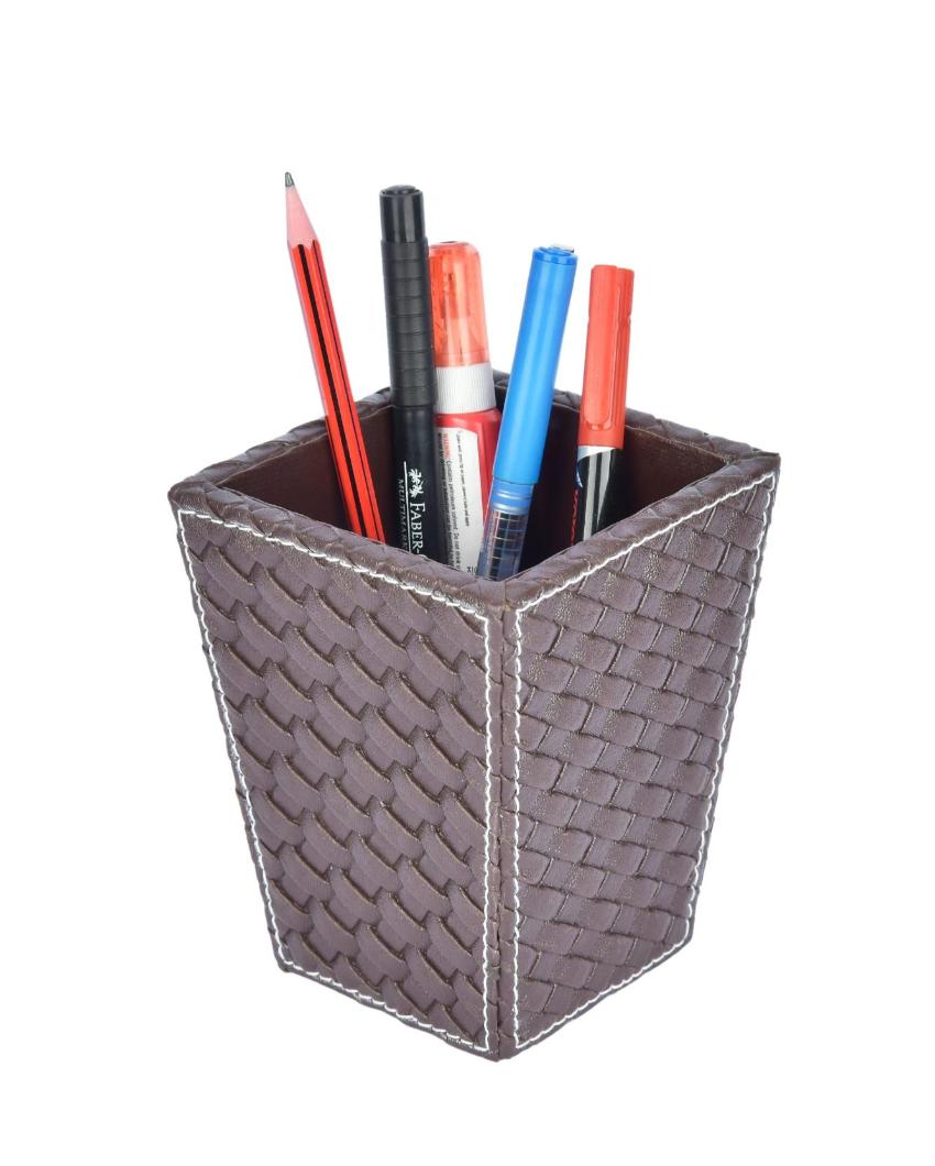 Elite Desk Organizer Faux Leather Cone Pen Stand | 5 x 4 x 5 inches