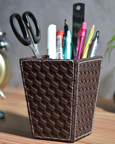 Elite Desk Organizer Faux Leather Cone Pen Stand | 5 x 4 x 5 inches