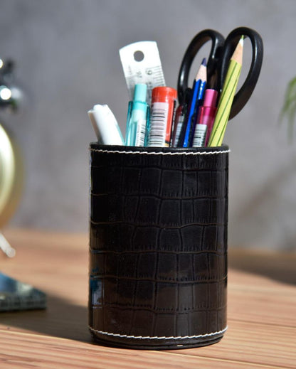 Exclusive Desk Organizer Faux Leather Croc Pen Stand | 3 x 4 inches