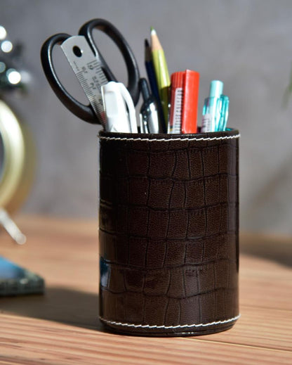 Exclusive Desk Organizer Faux Leather Croc Pen Stand | 3 x 4 inches