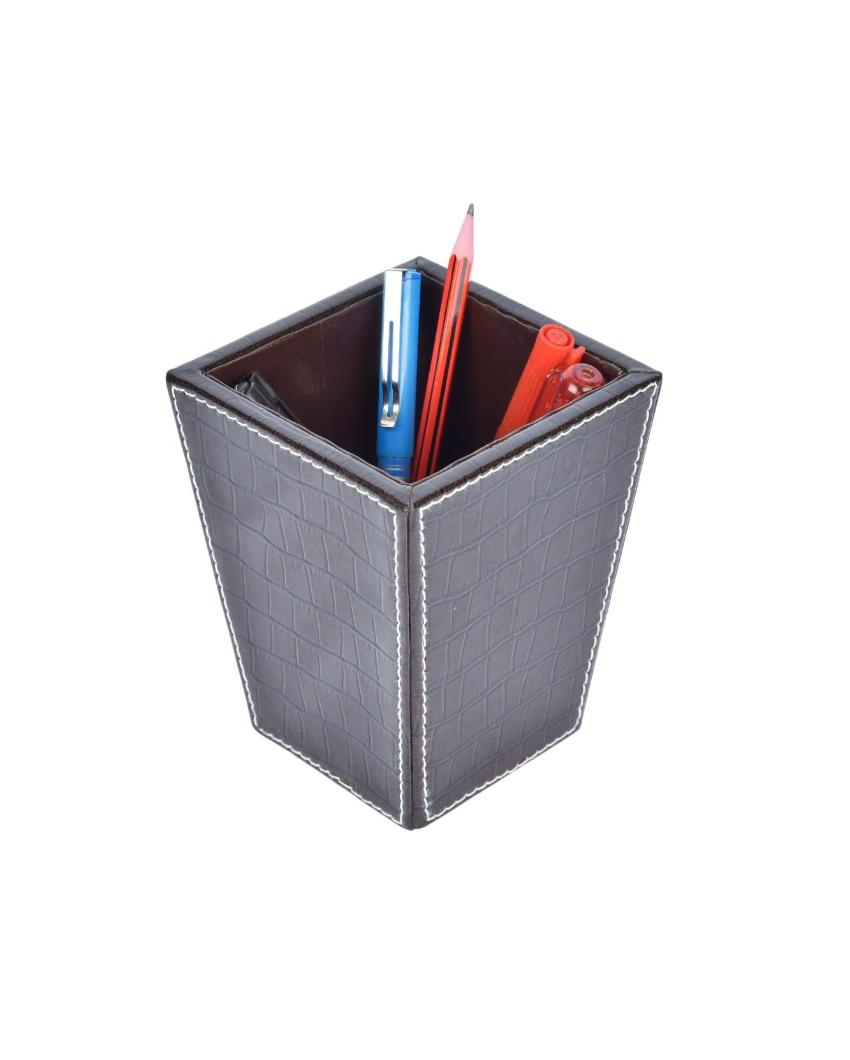 Trendy Desk Organizer Faux Leather Croc Cone Pen Stand | 5 x 4 x 5 inches