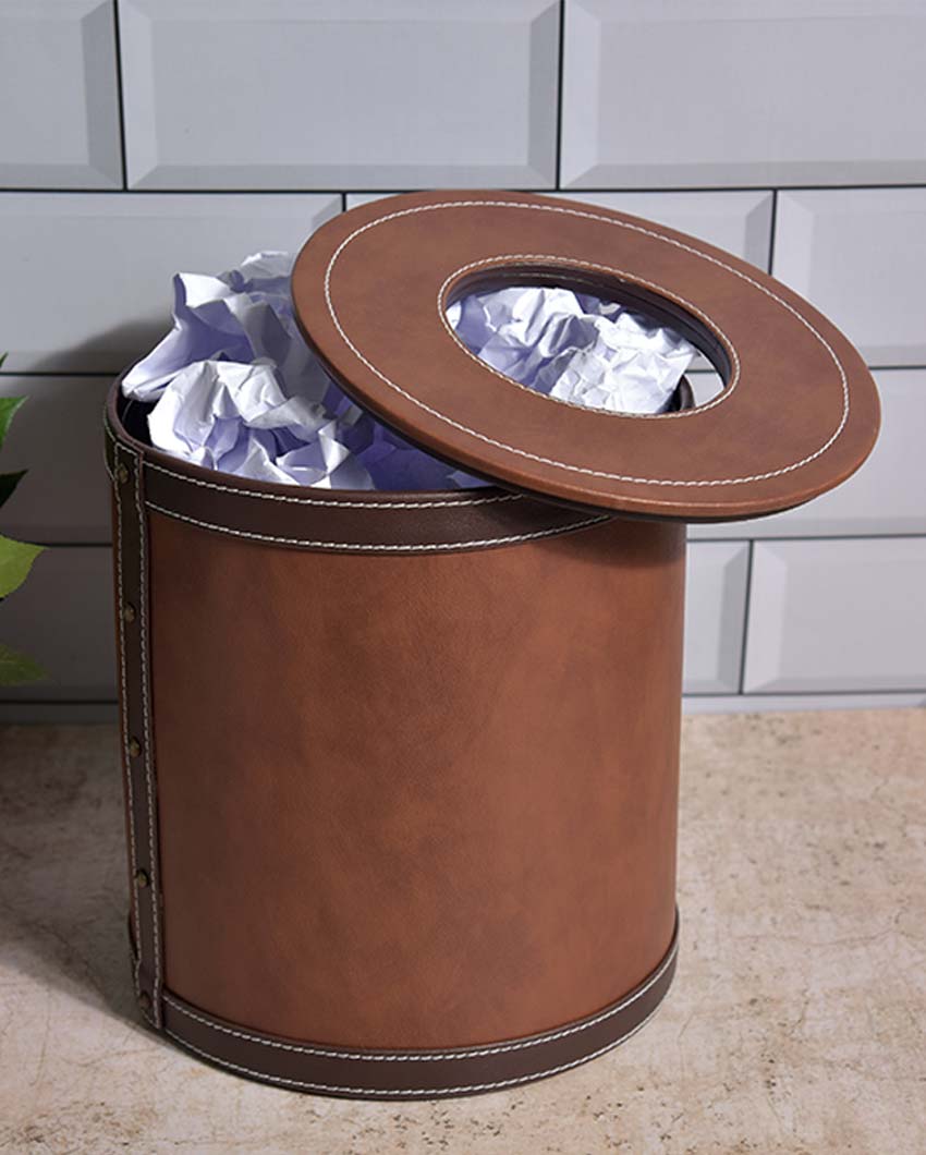 Durable Faux Leather with Unique Two Tone Finish Dustbin | 5 L | 9 x 10 inches