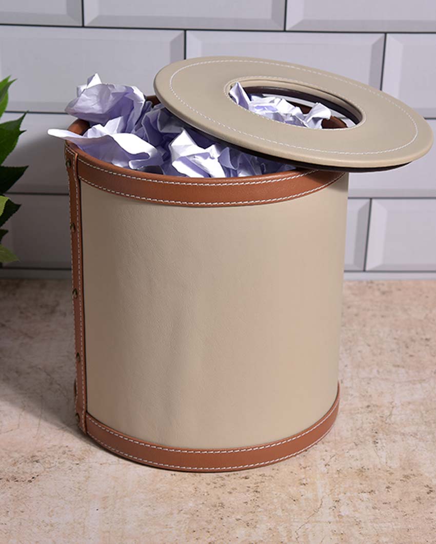 Durable Faux Leather with Unique Two Tone Finish Dustbin | 5 L | 9 x 10 inches