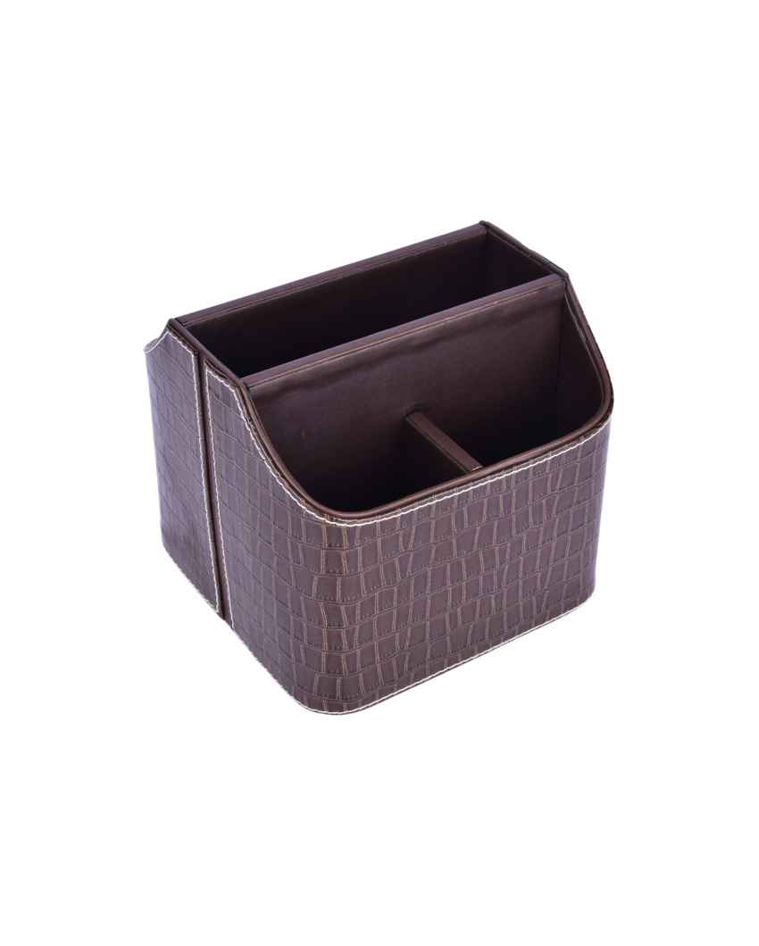 Textured Elegance 5 Section Leatherette Croc Cutlery Holder | 6 x 7 x 7 inches