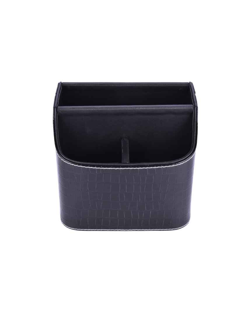 Textured Elegance 5 Section Leatherette Croc Cutlery Holder | 6 x 7 x 7 inches