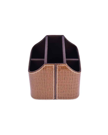 Textured Elegance 5 Section Leatherette Croc Cutlery Holder | 6 x 7 x 7 inches