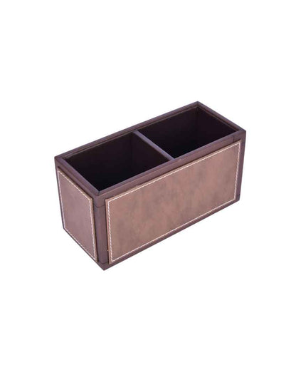 Sleek & Compact 2 Section Leatherette Cutlery Holder | 4 x 9 x 4 inches