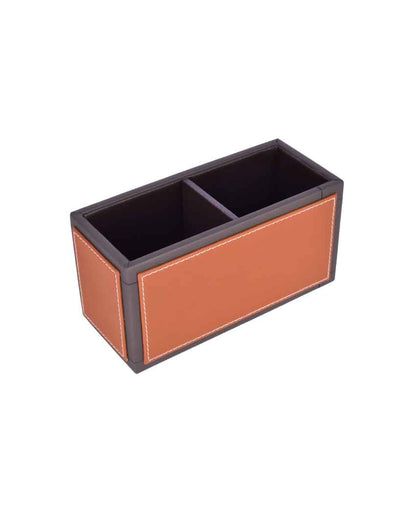 Sleek & Compact 2 Section Leatherette Cutlery Holder | 4 x 9 x 4 inches