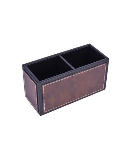 Sleek & Compact 2 Section Leatherette Cutlery Holder | 4 x 9 x 4 inches