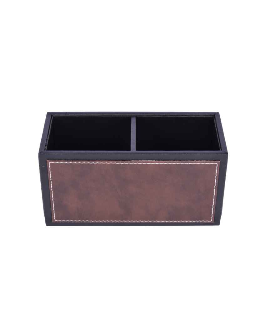 Sleek & Compact 2 Section Leatherette Cutlery Holder | 4 x 9 x 4 inches