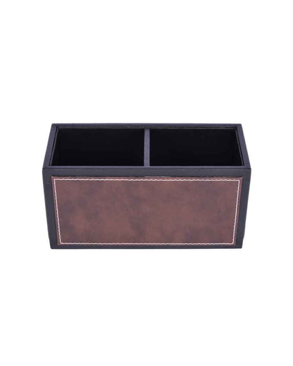 Sleek & Compact 2 Section Leatherette Cutlery Holder | 4 x 9 x 4 inches