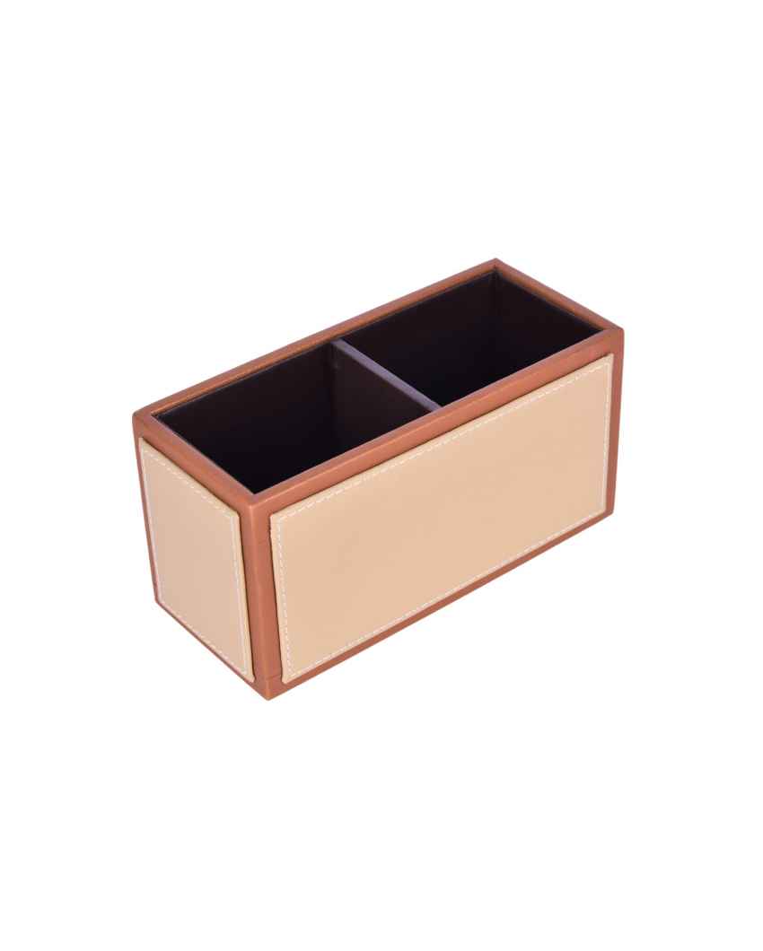 Sleek & Compact 2 Section Leatherette Cutlery Holder | 4 x 9 x 4 inches