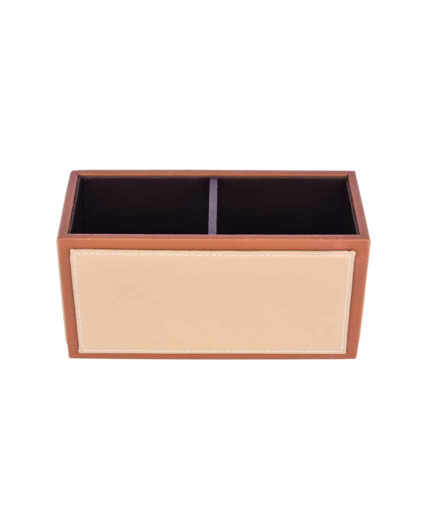 Sleek & Compact 2 Section Leatherette Cutlery Holder | 4 x 9 x 4 inches