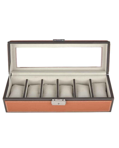 Elegant Timepiece Display Premium Leatherette Organizer Case 6-Slot Watch Box Holder | 12 x 5 x 4 inches