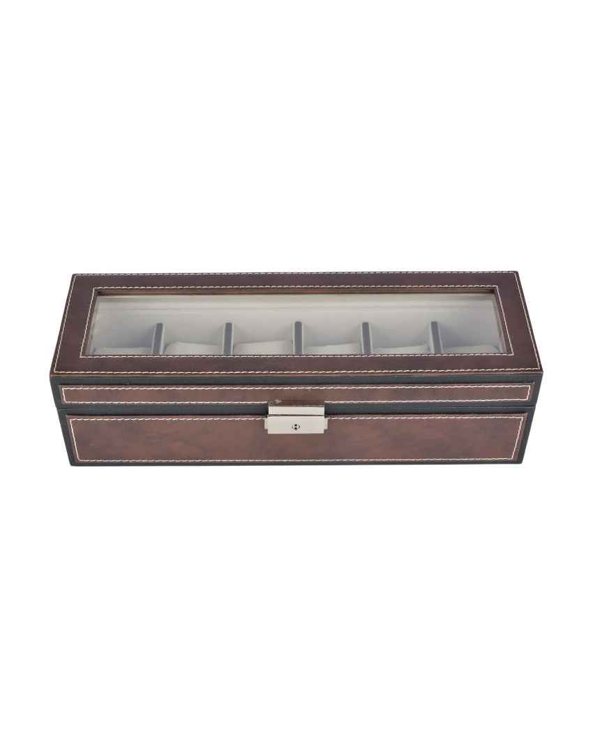 Elegant Timepiece Display Premium Leatherette Organizer Case 6-Slot Watch Box Holder | 12 x 5 x 4 inches