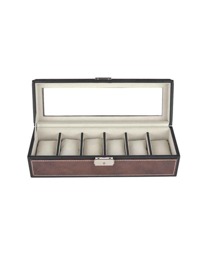 Elegant Timepiece Display Premium Leatherette Organizer Case 6-Slot Watch Box Holder | 12 x 5 x 4 inches