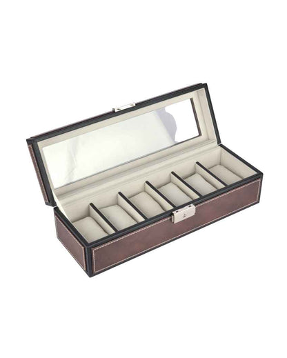 Elegant Timepiece Display Premium Leatherette Organizer Case 6-Slot Watch Box Holder | 12 x 5 x 4 inches