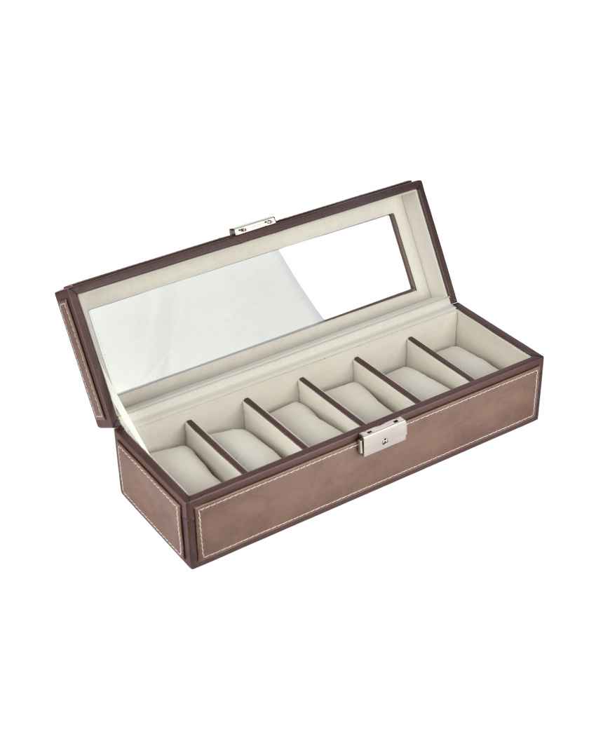 Elegant Timepiece Display Premium Leatherette Organizer Case 6-Slot Watch Box Holder | 12 x 5 x 4 inches