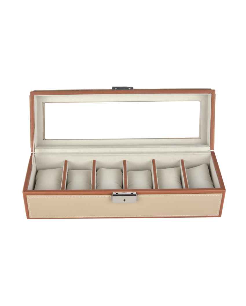 Elegant Timepiece Display Premium Leatherette Organizer Case 6-Slot Watch Box Holder | 12 x 5 x 4 inches