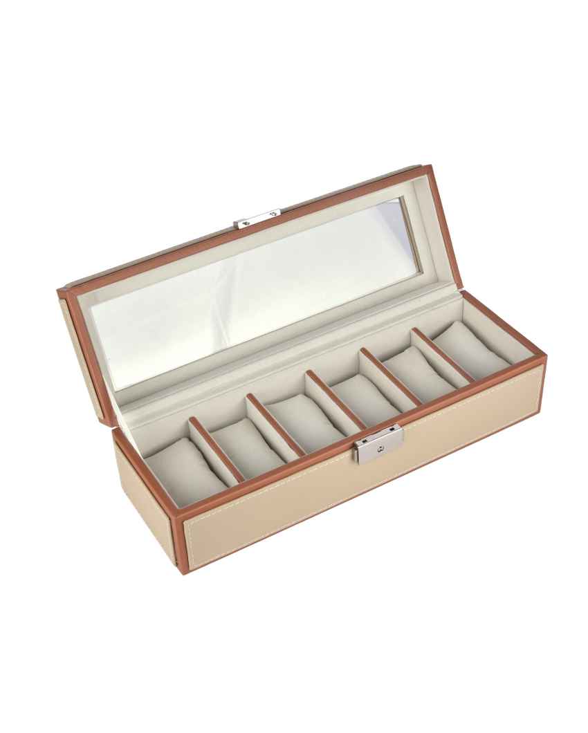 Elegant Timepiece Display Premium Leatherette Organizer Case 6-Slot Watch Box Holder | 12 x 5 x 4 inches