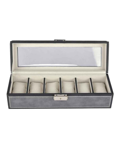 Elegant Timepiece Display Premium Leatherette Organizer Case 6-Slot Watch Box Holder | 12 x 5 x 4 inches